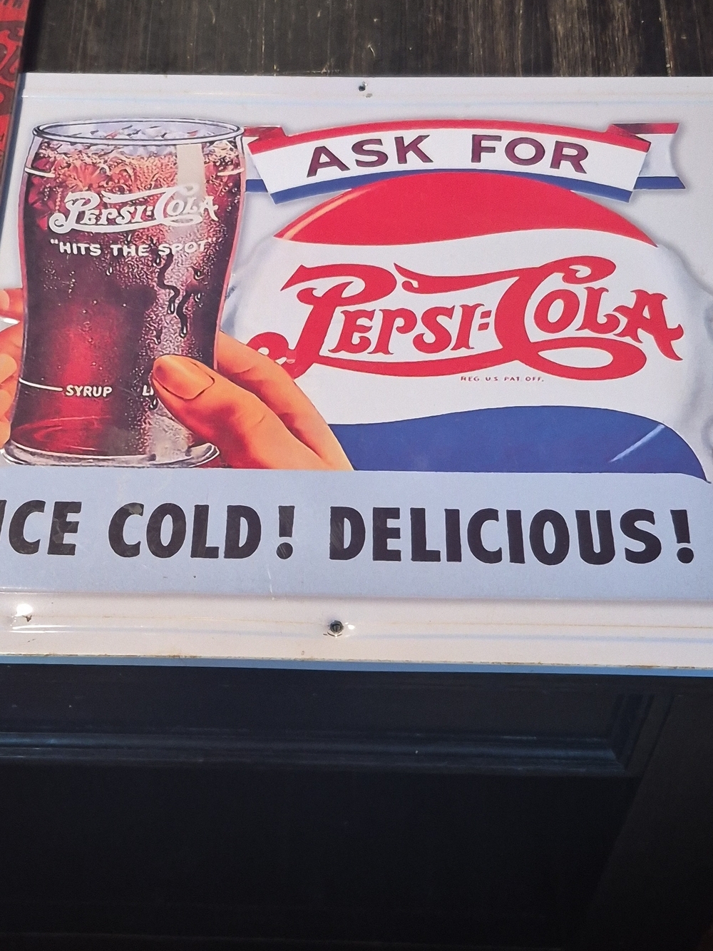 Two Vintage Pepsi-Cola Metal Sign - Red White Blue